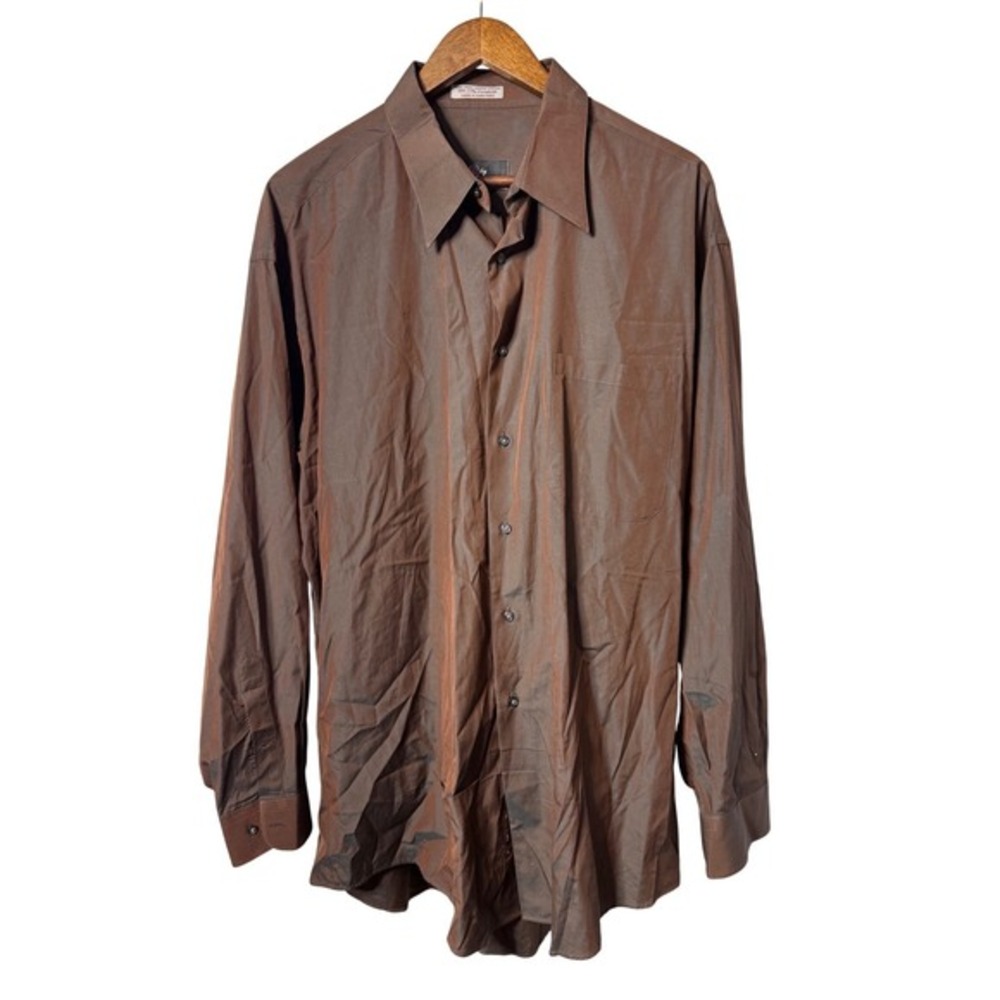Vito Rufolo Men 17(1/2)Brown Chrome Casual Button Down Dress Shirt Tweed Preppy